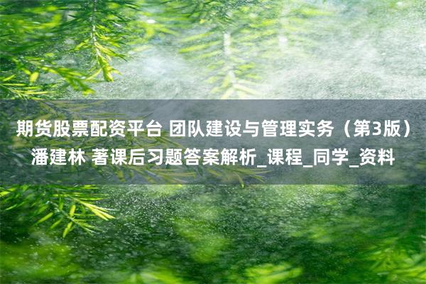 期货股票配资平台 团队建设与管理实务（第3版）潘建林 著课后习题答案解析_课程_同学_资料